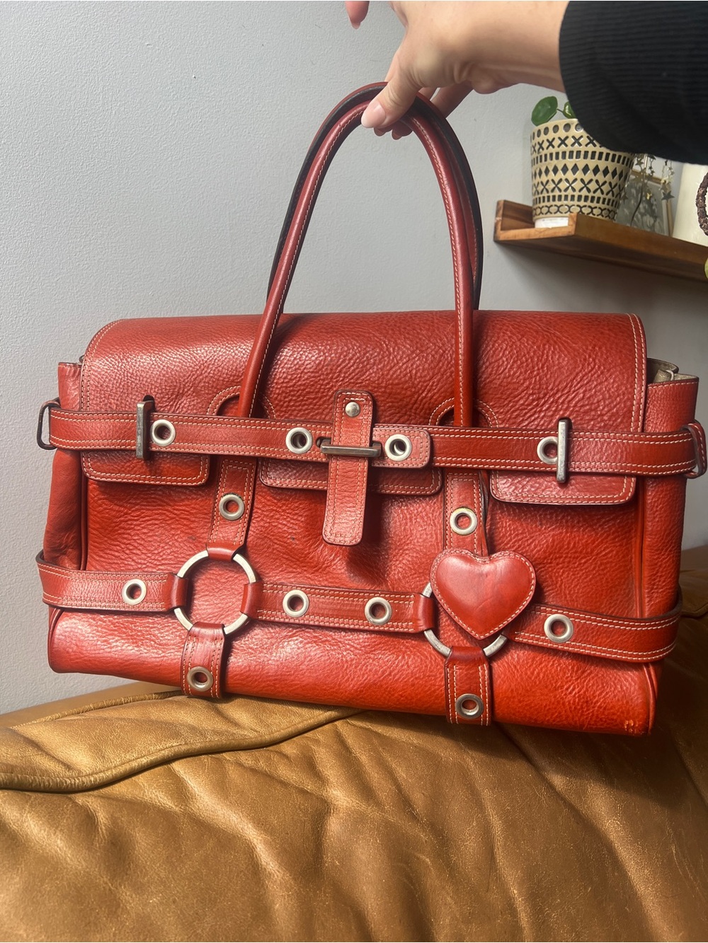 LUELLA Giselle Burnt Orange Leather Satchel Handbag